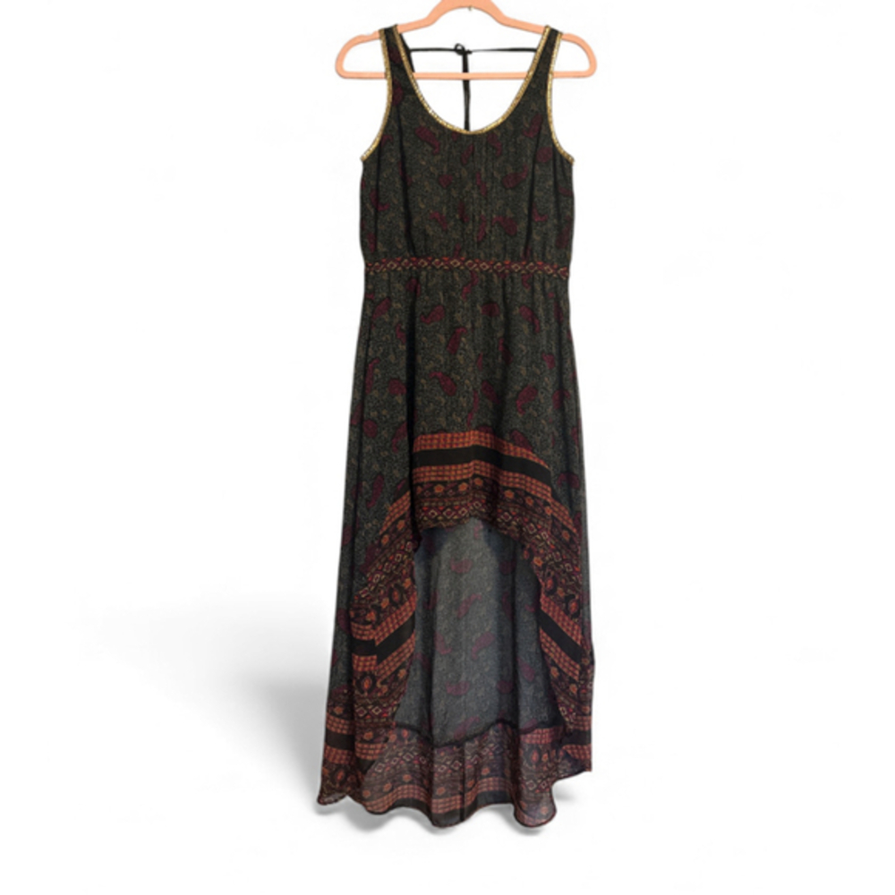 Ecote Urban Outfitters Boho High Low Maxi Dress Gold Sequin Paisley Small Y2K